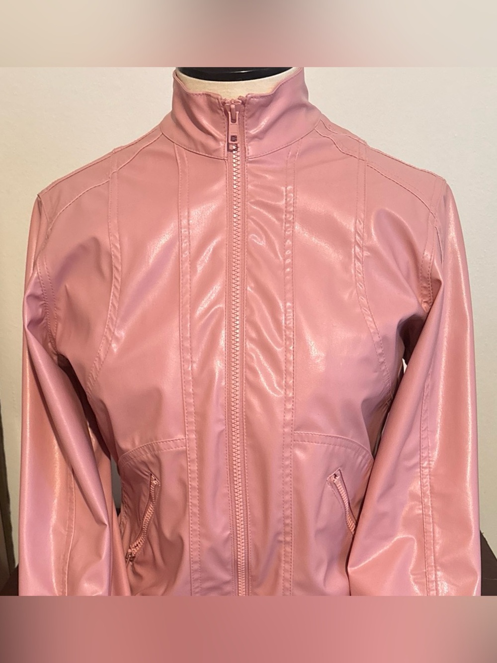 RW&CO. Dusty Rose Faux Leather Zip-Up Jacket